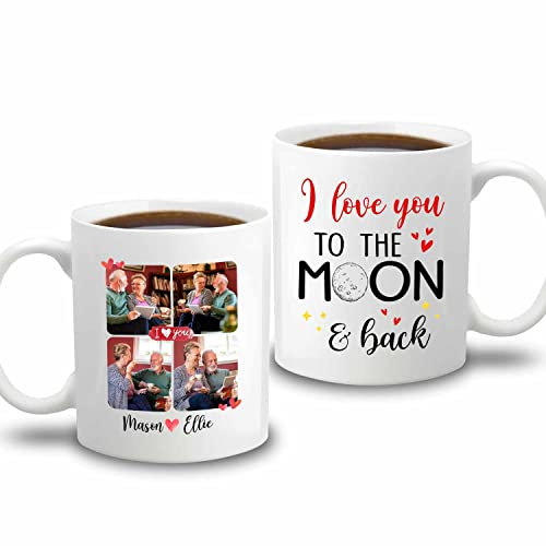 Kaffeetasse mit der Aufschrift I Love You To The Moon And Back, Weiß, personalisierbar, für Ehefrau, 325 ml, personalisierbar, Reisebecher für die Frau, wählen Sie Namen/Foto, tolle Ehefrau,