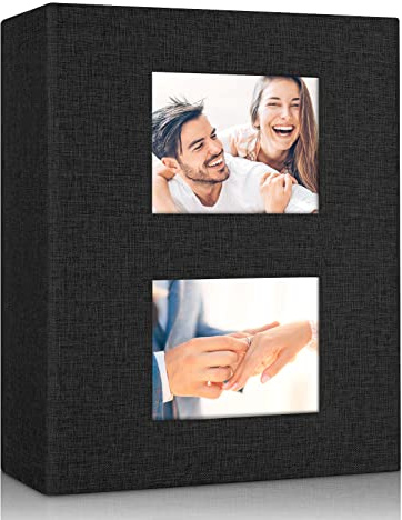 MSTONAL Photo Album 4x6 200 Pockets for Wedding Gifts, Linen Hardcover Memory Book with Front Window for Family Anniversary School Baby Travel Pictures Holds 200 Horizontal Photos, Black