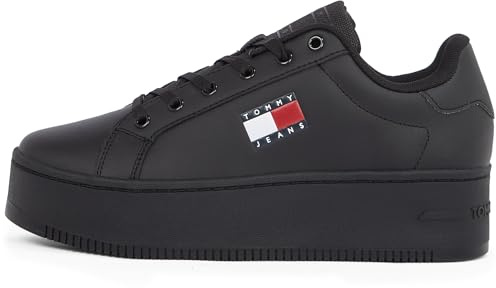 Tommy Jeans Donna Sneakers con Suola Preformata Flatform Zeppa, Nero (Black), 39