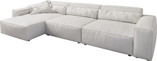 DELIFE Eckcouch Sirpio XL Bouclé Creme-Weiß 370x170 cm Recamiere variabel