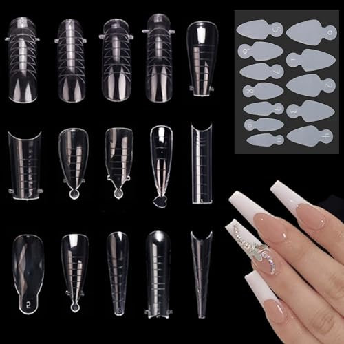 120 Pezzi Duetto Forme Doppie Doppia Forma per Unghie Riutilizzabile Doppio Stampo Punte per Unghie Francesi Forme Guida Estensione Accessori per Manicure Strumenti per
