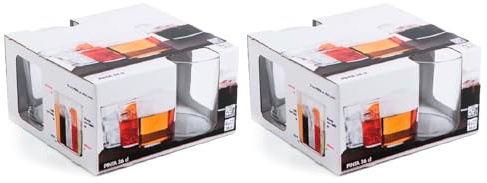 ACAN Tradineur - Pack de 2 Caja de 4 vasos Modelo Pinta - Capacidad de 360 ML - Fabricado en Vidrio Resistente - Apto para lavavajillas - Tamaño aprox: diámetro 8,5 x 9 cm - 8 Uds Total