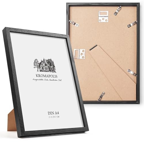Kromapolis 2er Bilderrahmen set Din A4 Holz Natur | Bilderrahmen Schwarz Eiche Poster Rahmen Modern | Holzrahmen 21 x 29,7 cm
