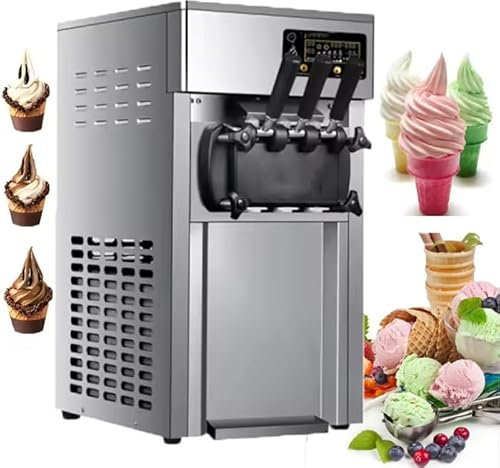 Máquina Para Hacer Helados De Sobremesa De 1200W, Máquina Para Hacer Helados De 3 Sabores - 18 L/Hora, Tanque De Materia Prima (2 * 3 L) + Tanque De Congelación (2 * 1,8 L)