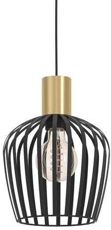 Eglo Empoli Lampadario a 1 luce per il tavolo da pranzo, lampada a sospensione per sala da pranzo, design rétro, in metallo nero e ottone, lampadario con attacco E27
