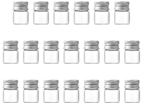 FSSTUD Lot de 20 flacons en verre mini de 5 ml - Bocaux vides transparents pour échantillons de liquides - Bocaux de stockage pour perles de bijoux - Petits flacons pour messages de mariage avec
