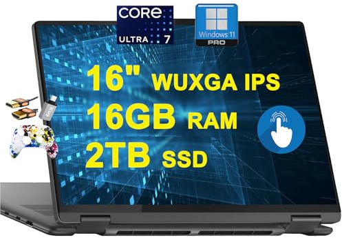 Lenovo Yoga 7 16 2-in-1 AI PC Laptop 16 WUXGA IPS Touch Glossy Intel 12-core Ultra 7 155U 16GB RAM 2TB SSD Backlit Fingerprint Thunderbolt FHD IR Privacy Camera Win11Pro + 3-in-1 Accessories