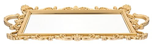 TOGEVAL Retro Spiegeltablett Für Schmuck Und Kosmetik Eleganter Organizer Für Schlafzimmer Und Badezimmer Vintage Aufbewahrungstablett Im Skandinavischen Stil Goldene Dekorative Ablage