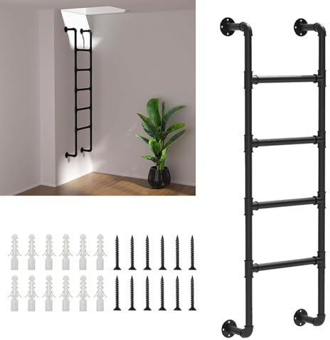 Wandmontierte, robuste Notfallleiter für Fenster, Brunnen, universell, industrielles Eisenrohr, Hochbett, Kletterleiter, Innen- und Außenbereich, Etagenbettleiter (210,8 cm)
