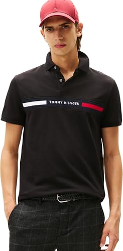 Tommy Hilfiger Uomo Maglietta Polo Maniche Corte Chest Insert Regular Fit, Nero (Black), M