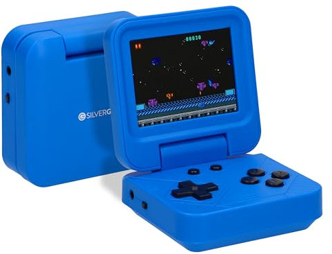 Silvergear® Console Portatile Giochi Retro Pieghevole Blu | 240 Giochi Classici Integrati | Console Game Pieghevole Portatile per Bambini e Adulti | Schermo a Colori 2,8 Pollici