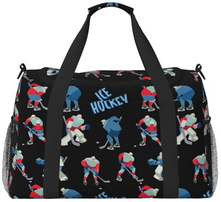 Borsone da viaggio, cool hockey su ghiaccio, nero, weekender, borsone da notte, borsa da palestra per donne e uomini, borsa da viaggio per oggetti personali