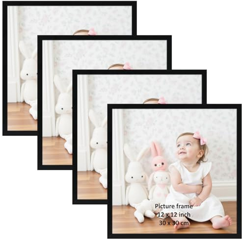 Giftgarden Marco 30x30, Marco Fotos 20x20 con Paspartú y Marco 30x30 sin Paspartú, Conjunto de Portafotos Negros para la Pared, Set de 4