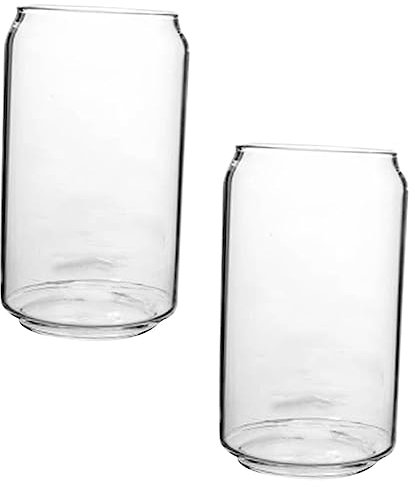IMIKEYA Set 2 Bicchieri in Vetro Trasparente 550ml Tazze Multifunzionali Per Bevande Cocktails e Acqua Design a Lattina Resistente Per Casa e Ristorante