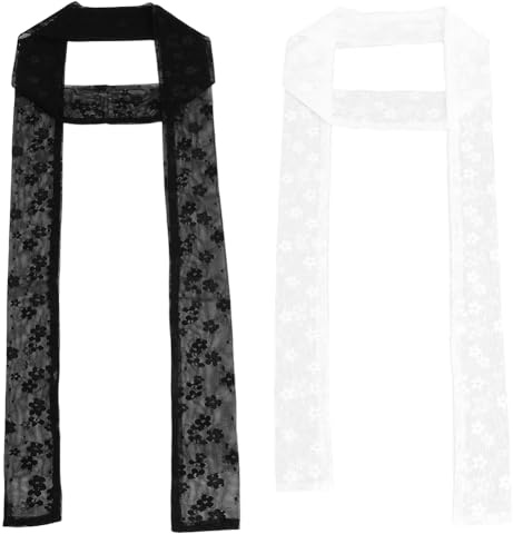 GORGECRAFT 2 colori Versatile Stretto Fiore Pizzo Capelli Avvolgente Sciarpa Collo 2m×5cm Solido Lungo Nastro Fazzoletto Da Collo Sciarpa di Pizzo Cravatta Poliestere Clavicola Collo per Donna Signora