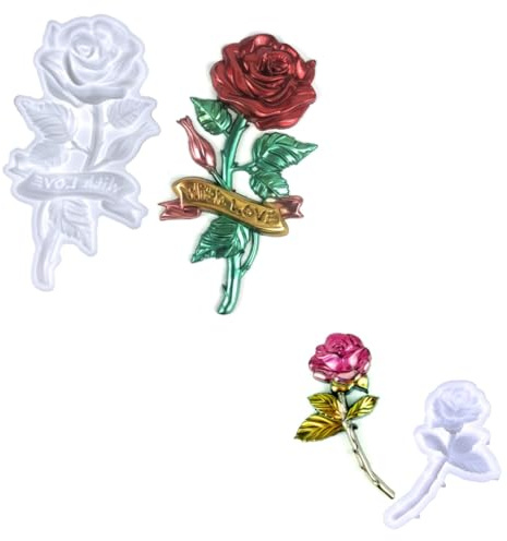 3D Rose Silicone Resin Mold Set, with Love Banner Design, 2 Piece, Used for Bedroom and Living Room Wall Decoration, Wall Hanging Handicraft Making Tools, epoxy Resin Silicone molds