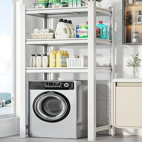 Estantería Lavadora Secadora, Armario Lavadora Y Secadora Vertical, Estantería Sobre Lavadora-De Metal, Soporte De Altura Ajustable Para-Secadora, Ahorra Espacio Para Baño, Cocina(White,60*50*160cm)