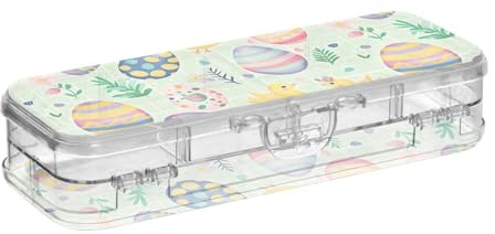 tplaotee Spring Fresh Easter Egg Chicks Designed Clear Pencils Box 2 Layer Crayon Containers For Stationery With Snap And Lid