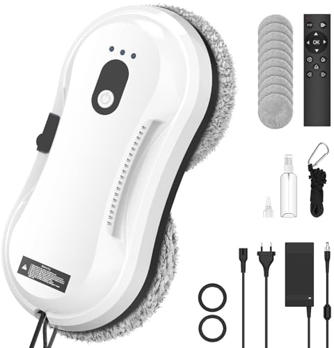 Robot Lavavetri, Aspirazione Super 5600Pa, Telecomando, Monitoraggio Intelligente dei Bordi, Sistema di Spruzzatura Automatico, Corda di Sicurezza da 4M, per Tutte le Superfici Lisce