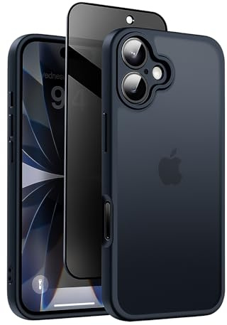 2 in 1 Premium Translucent Matte Black Case For iPhone 17, Upgraded [Full Camera Protection] Shockproof, + HD Anti-Spy Privacy Screen Protector for iPhone 17 -Black