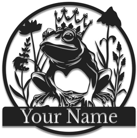 Custom Frog Metal Sign, Personalized Pond Wall Art, Lakehouse Decor with Name, Nature Themed Garden Sign, Unique Gift for Animal Lovers (Style-7)