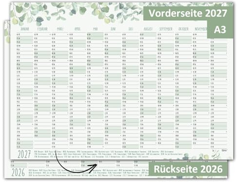 Timr väggkalender 2026 inkl. 2027 motiv Eukalyptus - DIN A3 kalender 12 månader | tryckt på båda sidor | tr395