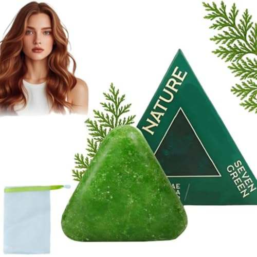 Nature Triangle Shampoo Bar, Nature Seven Green Soap shampoo, sapone di shampoo in poligono, calmante e rafforza i capelli per tutti i tipi di capelli,1 Pcs