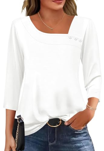 Kistore Hauts à manches 3/4 pour femmes, chemisiers à col asymétrique, tunique pour femmes, vêtements de mode pour femmes, tailles S à 2XL
