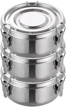 Zyiphor 3 Piezas 360ml Fiambrera Acero Inoxidable Redonda Lonchera a Prueba de Fugas Cajas de Preparación de Comidas, Ideal para Refrigerios, Frutas, Cereales, Especias y Almacenamiento de Alimentos