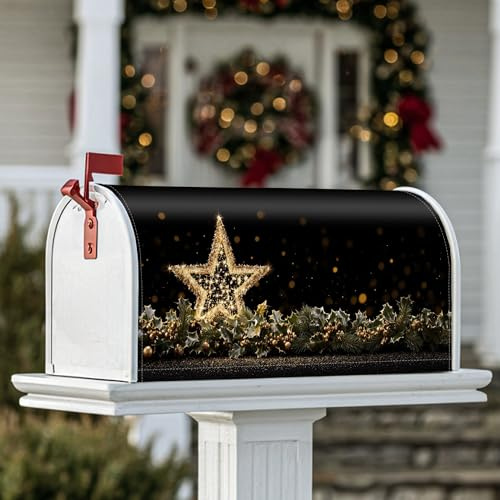 Coperture magnetiche per cassette postali a forma di stella, decorazioni natalizie natalizie con agrifoglio dorato, 53 x 64 cm