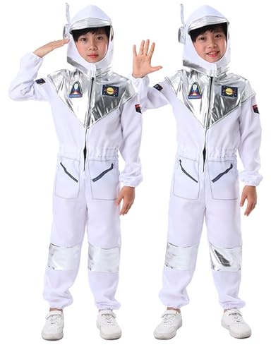 Disfraz de Astronauta para Niños Mode Halloween Traje de Piloto Unisex Halloween Manga Larga Cálido Traje con Casco Casual Holgada Astronauta Disfraces para Niños y Niñas