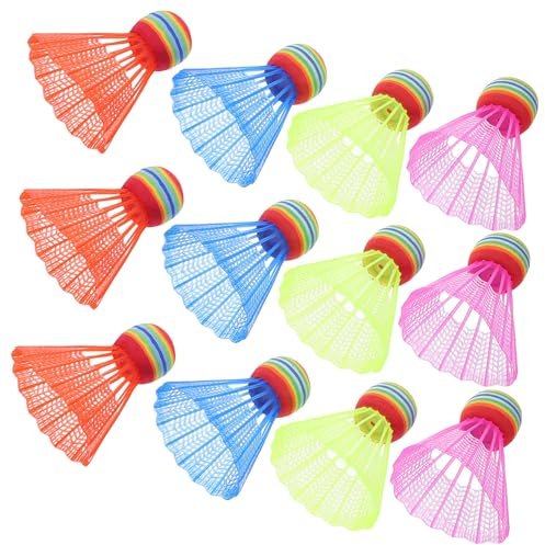 Cabilock 12 Stück Badminton Federball aus Kunststoff mit Großem Kopf Bunt für Kinder Indoor Outdoor Schlagtraining