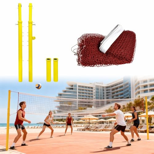 Hochwertiges Volleyball- und Badminton-Set mit Zwei Netzen (6,1 x 2,49 m) und Pfosten, für Kinder und Erwachsene, geeignet für drinnen und draußen, ideal für Rasen und Strand