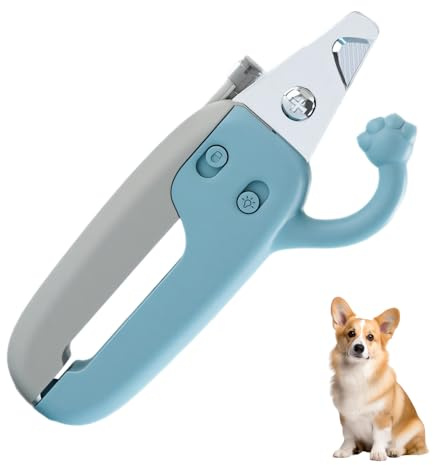DONGKER Hunde Nagelknipser mit LED-Licht, Haustier Krallenschere mit Nagelfeile und Spritzfest Schutzvorrichtung, Krallenschneider ür Mittlere & Kleine Hunde und Katzen(Batterie Nicht enthalten)