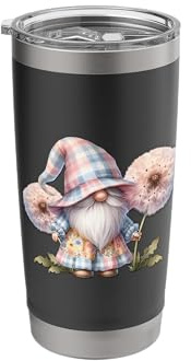 Cute Spring Flower Gnome Stuff for Women with Pink Dandelion Stainless Steel Insulated Tumbler