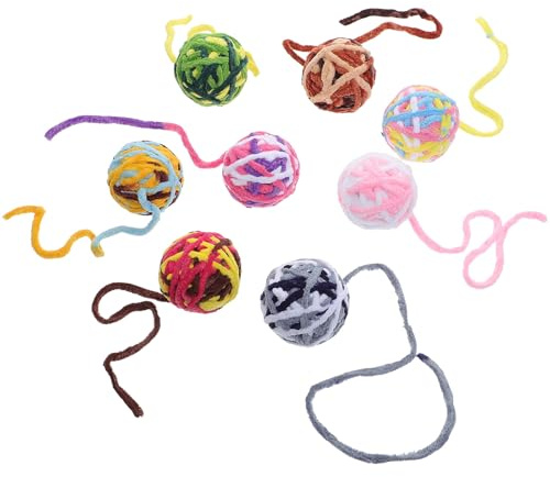 TEHAUX 8 Bunte Wollknäuel mit Glöckchen Interaktives Katzenspielzeug zum Kauen 8 Stück aus Wollgarn für Aktive Katzen und Kätzchen Zufälliger Stil