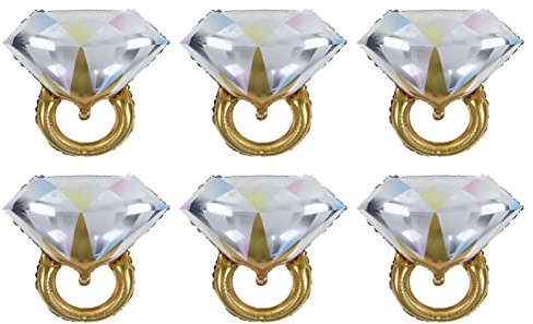 Pssopp 6 Globos con Anillo de Diamante, Decoración Esférica de Papel de Aluminio para Boda, Despedida de Soltera, Fiesta de Compromiso (GOLD)
