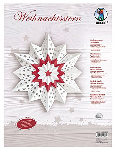 Ursus 33800000 - Weihnachtsstern, polarweiß, Set zum Basteln von einem Weihnachtsstern, Durchmesser ca. 30,5 cm, einseitig bedruckt mit Pearl Effekt, gelasert und genutet, inklusive Bastelanleiting