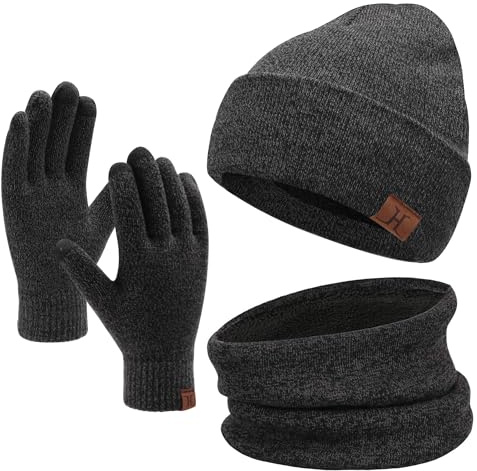 Bequemer Laden Hombres Mujeres Invierno Gorro Termico Guantes Tactiles Bufanda de Cuello Conjunto con Forro Polar Regalo Mujer Hombre