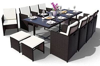 Swing & Harmonie Sitzgruppe Garten - Rattanmöbel Outdoor - Robuste Gartenmöbel - Hochwertige Gartengarnitur - Garten-Essgruppe - Outdoormöbel - Esstisch (13-Teilig, schwarz)