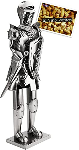 BRUBAKER XXL Weinflaschenhalter Ritter mit Schwert und Schild 59 cm Deko-Objekt Metall Flaschenständer mit Grußkarte für Weingeschenk