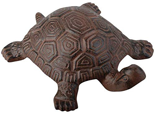 L'Héritier Du Temps Tortue Statuette Décorative Intérieure Extérieure en Fonte Patinée Marron 8,5x13,5x22cm