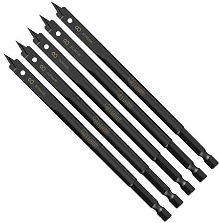 SabreCut 5pcs SCRIW08_5 8mm x 152mm Hardwood Softwood Flat Wood Spade Bits | Impact-rated construction delivers fast, clean drilling in softwood, hardwood, chipboard and MDF
