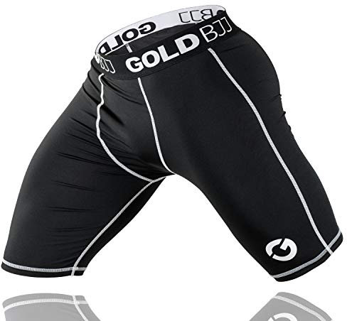Gold BJJ Jiu Jitsu Compression Shorts - Base Layer for Gi and No-Gi Grappling - Martial Arts Short (Medium) Black