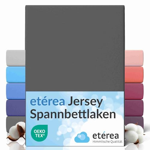 etérea Jersey Spannbettlaken 90x200cm - 100x200cm Anthrazit bis 25 cm Höhe - 100% Baumwolle Spannbetttuch Oekotex - Bed Sheets Leintuch Bettbezug - Bettlaken 90x200 cm - 100x200 cm - Anthracite