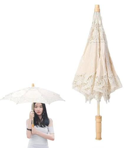 Spitze Regenschirm, Spitze Sonnenschirm Regenschirm, Handgemachte Regenschirm Spitze Blumenstickerei Sonnenschirm Hochzeit Braut Fotografie Sonnenschirm für Hochzeit Feier Fotografie Prop(L-Beige)