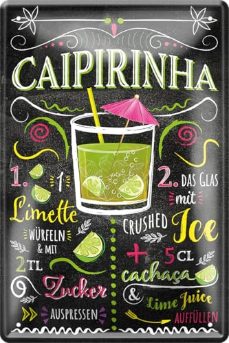 schilderkreis24 - Blechschilder Cocktail Rezept Caipirinha Deko Metallschild Schild für alle Bar Theke oder Pub Besitzer Geschenk zum Geburtstag oder Weihnachten 20x30 cm