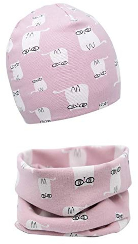 Baby Mädchen Beanie Mütze + Schlauchschal 2er Set, Wintermütze für Jungen Mädchen Baumwolle