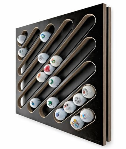 Clipboart® Golfball-Display Diagonal aus Holz – Wandhalterung für bis zu 56 Golfbälle – Design Golfballhalter – Made in Germany