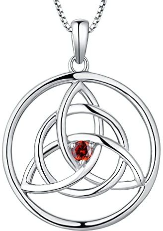 YL Collier celtique en argent 925 avec Pierre de naissance de janvier Granet noeud celtique collier pendentif(Janvier, Grenat)